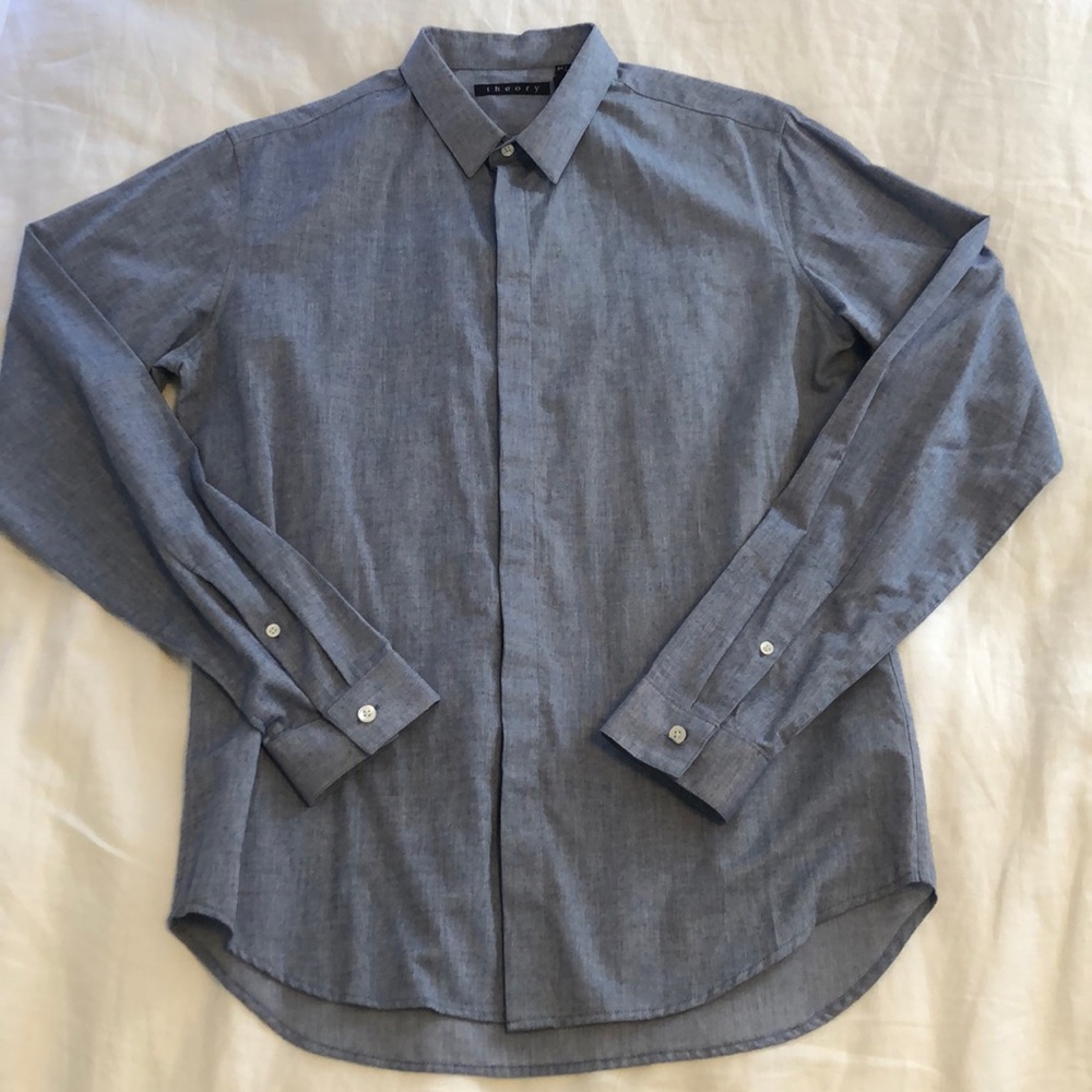 NWT Theory Blue Chambray Cotton Shirt Small